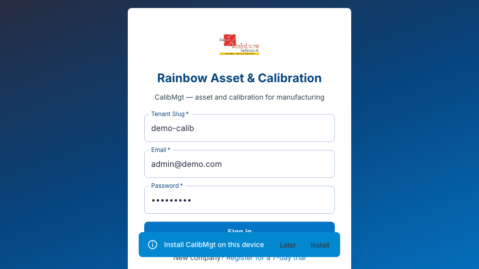 Rainbow Asset & Calibration screenshot